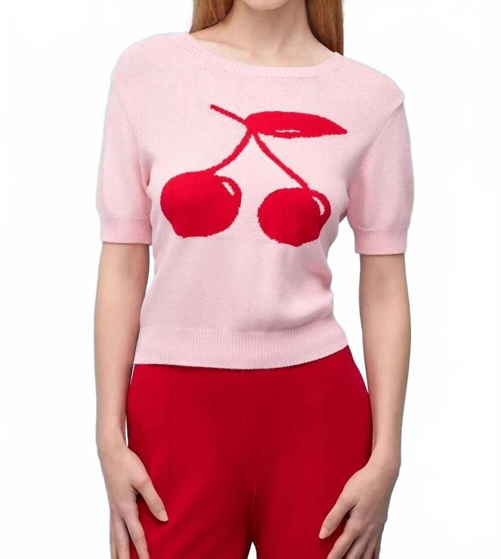 NEW ASTRID short sleeve crewneck knit sweater in cherry/ pink